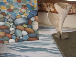 rocks, shell, water piece, mirror